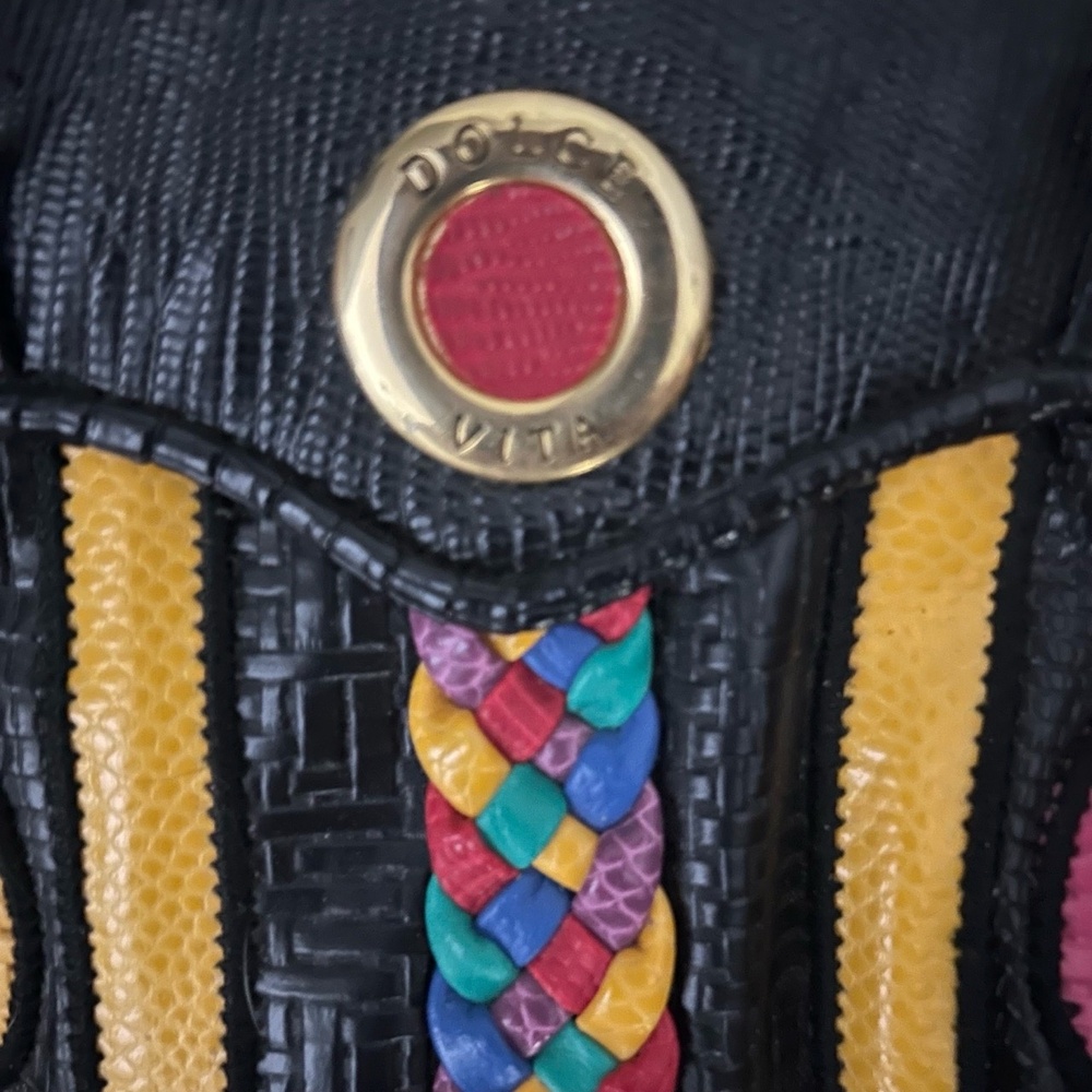 Vintage Half-Moon Shaped Textured Colorful Dolce Vita Jackson Black Handbag - Picture 2 of 5